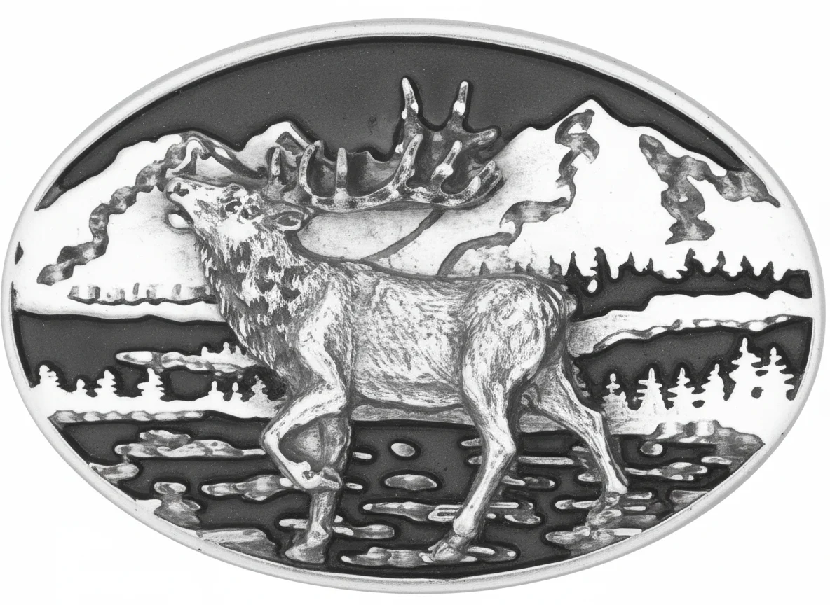 Elk in Mountain Lake Scene